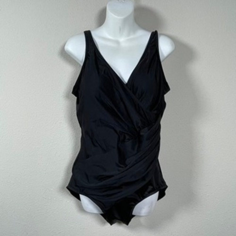 Miraclesuit Oceanus Womens 16 Black One Piece Swimsuit Tummy Control 6516688